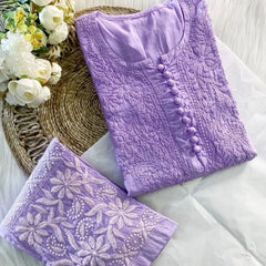 Dobby cotton Embroidery Chikankari Full Set