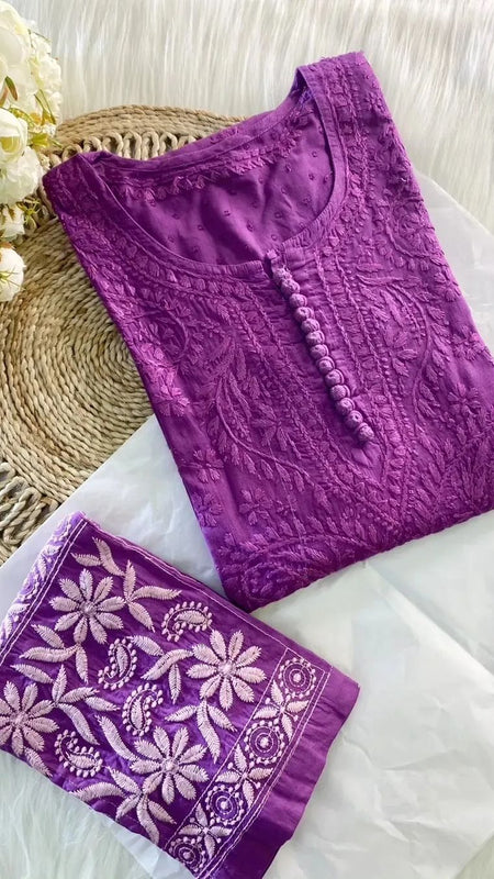 Dobby cotton Embroidery Chikankari Full Set