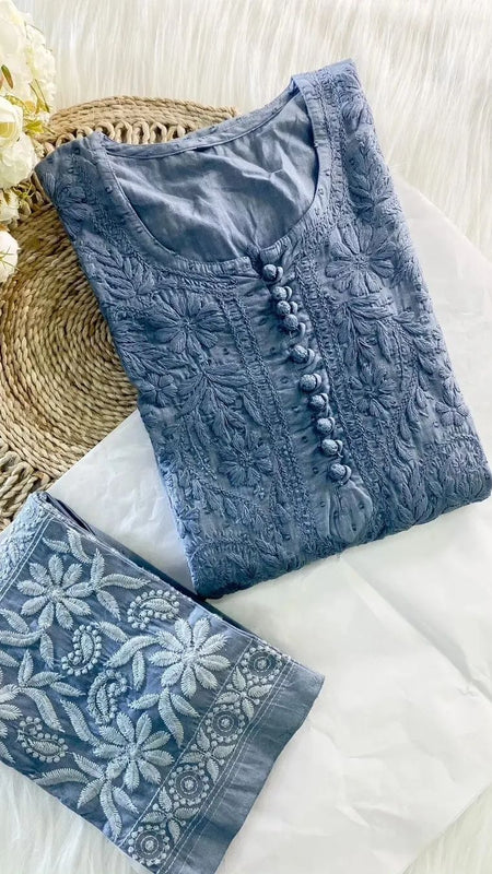 Dobby cotton Embroidery Chikankari Full Set