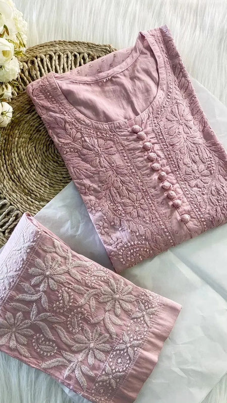 Dobby cotton Embroidery Chikankari Full Set
