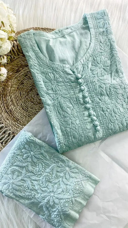 Dobby cotton Embroidery Chikankari Full Set