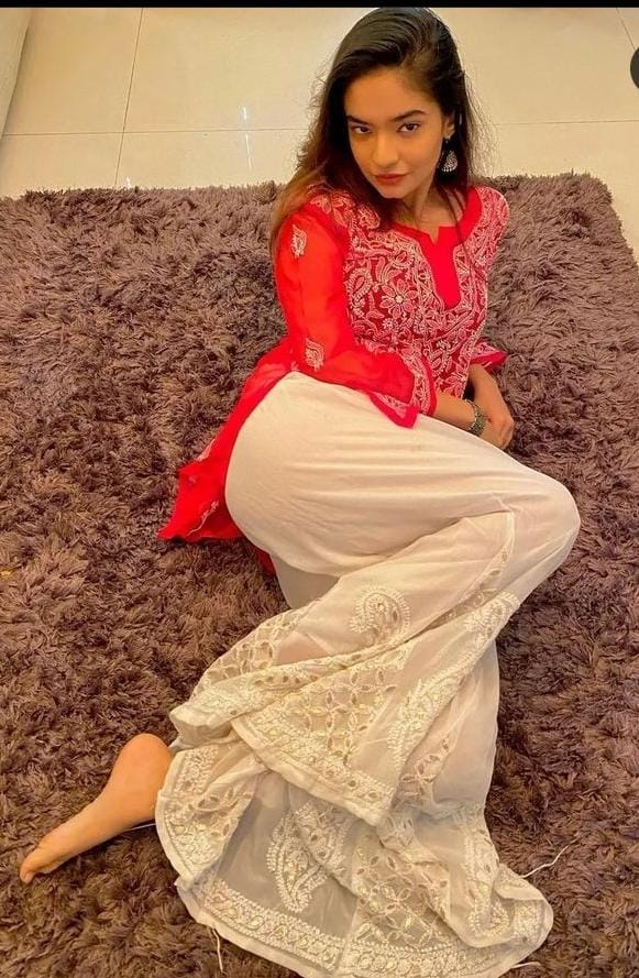 GEORGETTE SHORT EMBROIDERY KURTI AND SHARARA