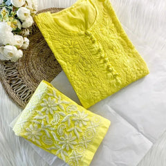 Dobby cotton Embroidery Chikankari Full Set