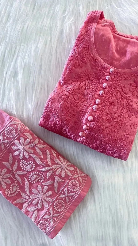 Dobby cotton Embroidery Chikankari Full Set