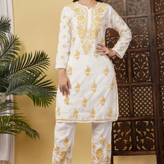 CHANDERI CO-ORD SET WITH  COLOUR THREAD WITH FREE GIFT π  INSIDE