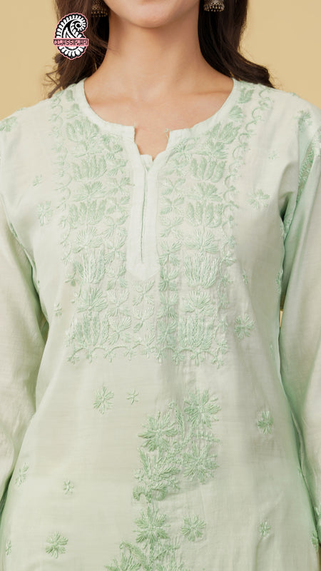 CHANDERI KURTI WITH HEAVY WORK WITH FREE GIFT π  INSIDE