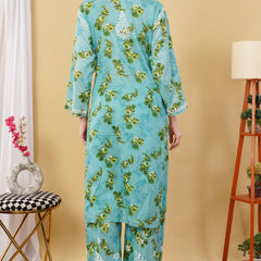 Flower print Hand embroidered Mulmul cord set