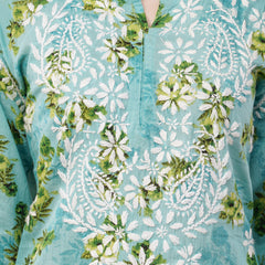 Flower print Hand embroidered Mulmul cord set