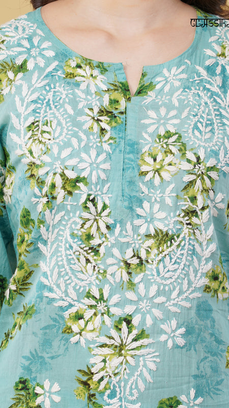 Flower print Hand embroidered Mulmul cord set
