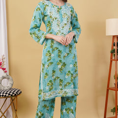Flower print Hand embroidered Mulmul cord set