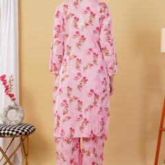 Flower print Hand embroidered Mulmul cord set