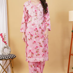 Flower print Hand embroidered Mulmul cord set