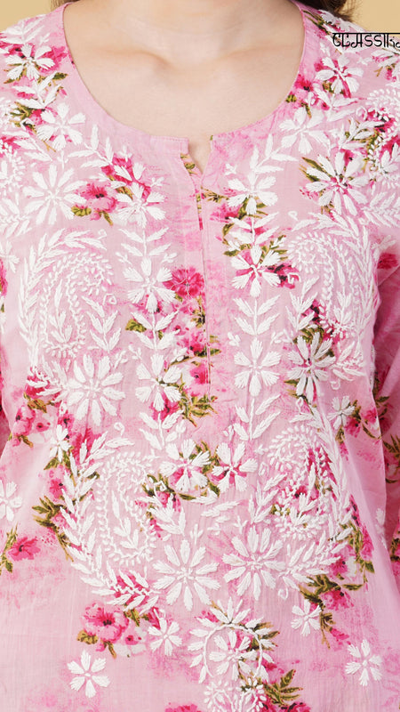 Flower print Hand embroidered Mulmul cord set