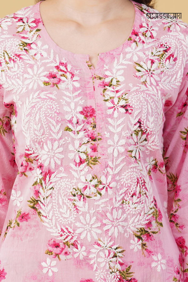 Flower print Hand embroidered Mulmul cord set