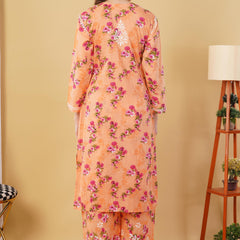 Flower print Hand embroidered Mulmul cord set