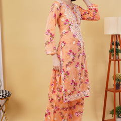 Flower print Hand embroidered Mulmul cord set
