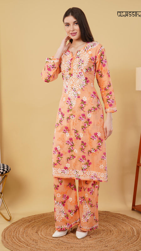 Flower print Hand embroidered Mulmul cord set
