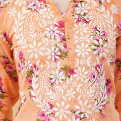 Flower print Hand embroidered Mulmul cord set