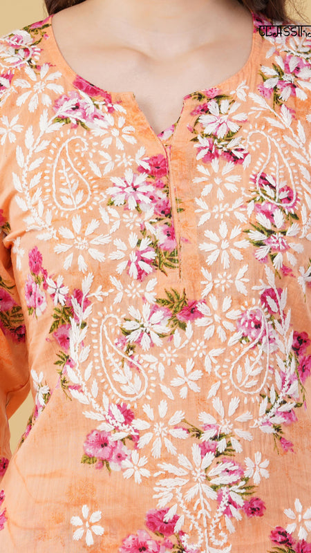 Flower print Hand embroidered Mulmul cord set