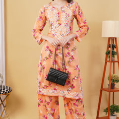 Flower print Hand embroidered Mulmul cord set