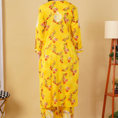 Flower print Hand embroidered Mulmul cord set