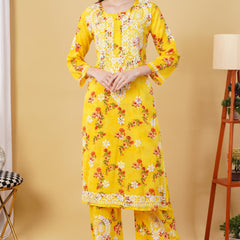 Flower print Hand embroidered Mulmul cord set