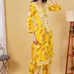 Flower print Hand embroidered Mulmul cord set