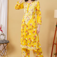 Flower print Hand embroidered Mulmul cord set