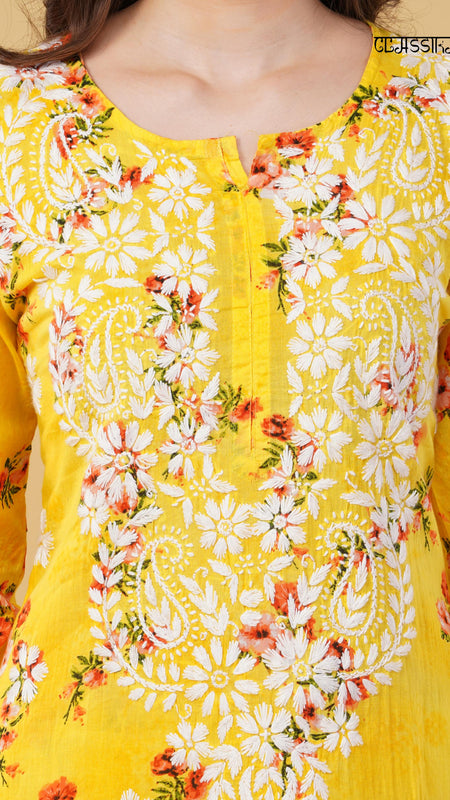 Flower print Hand embroidered Mulmul cord set