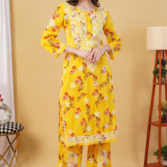 Flower print Hand embroidered Mulmul cord set