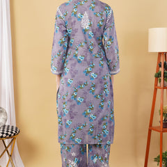 Flower print Hand embroidered Mulmul cord set