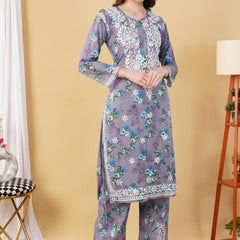 Flower print Hand embroidered Mulmul cord set