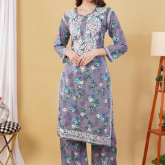 Flower print Hand embroidered Mulmul cord set
