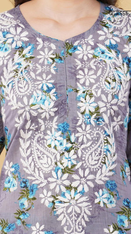 Flower print Hand embroidered Mulmul cord set