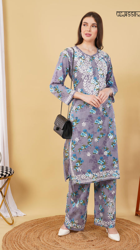 Flower print Hand embroidered Mulmul cord set