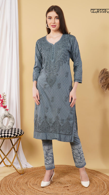 Dobby cotton Embroidery Chikankari Full Set