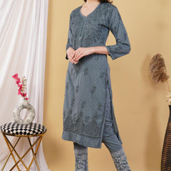 Dobby cotton Embroidery Chikankari Full Set