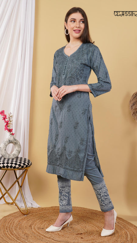 Dobby cotton Embroidery Chikankari Full Set