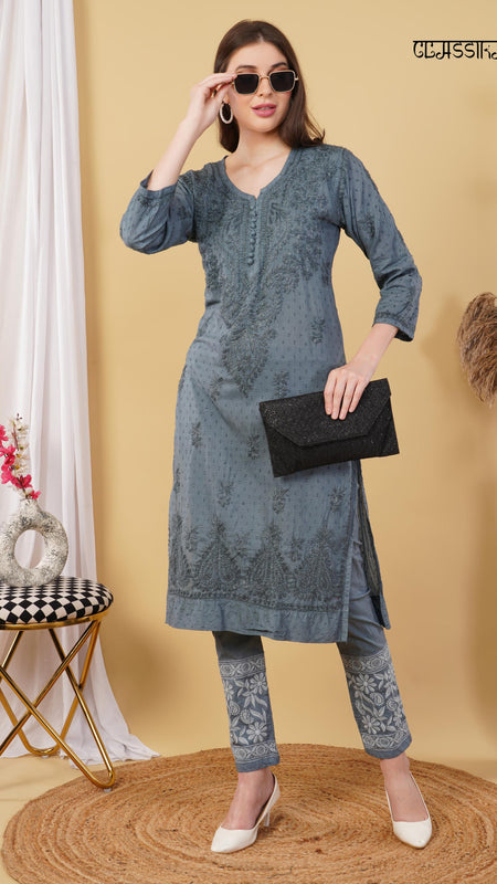 Dobby cotton Embroidery Chikankari Full Set