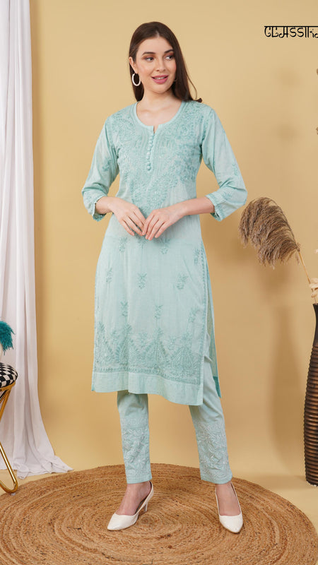 Dobby cotton Embroidery Chikankari Full Set