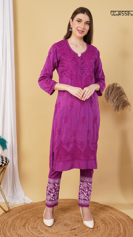 Dobby cotton Embroidery Chikankari Full Set