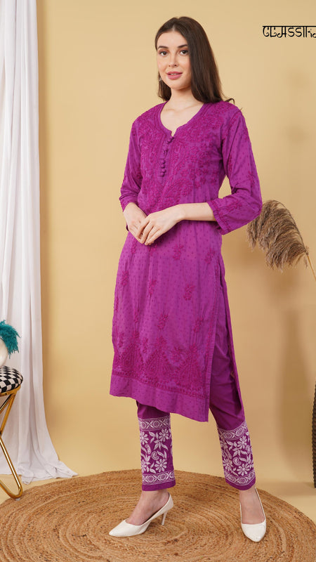 Dobby cotton Embroidery Chikankari Full Set