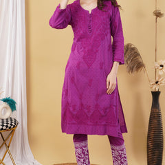 Dobby cotton Embroidery Chikankari Full Set