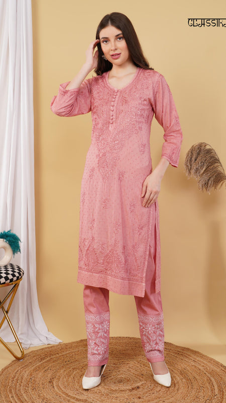 Dobby cotton Embroidery Chikankari Full Set