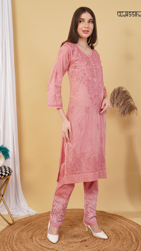 Dobby cotton Embroidery Chikankari Full Set