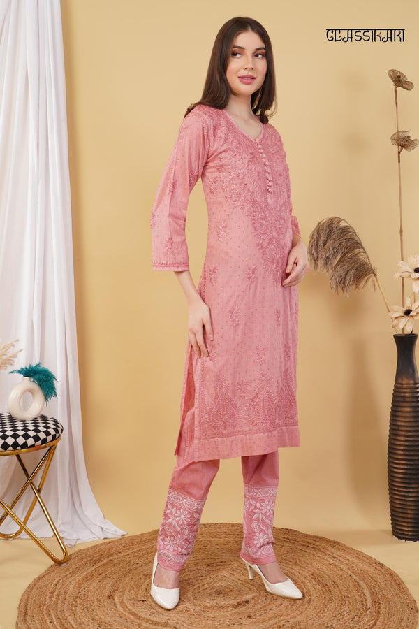 Dobby cotton Embroidery Chikankari Full Set