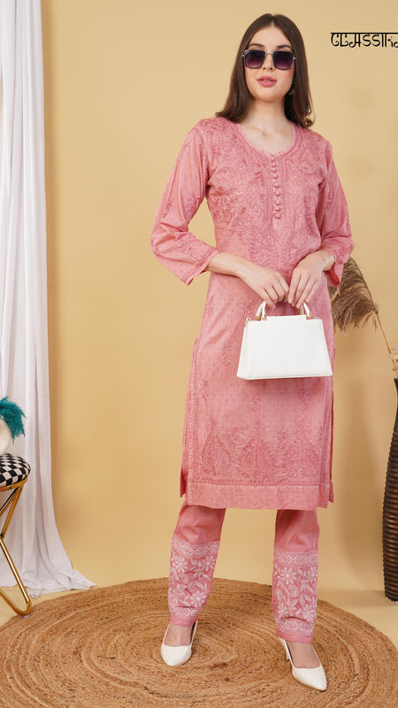 Dobby cotton Embroidery Chikankari Full Set