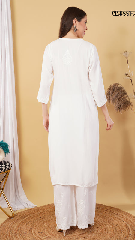 WHITE NOOR CHIKANKARI KURTI
