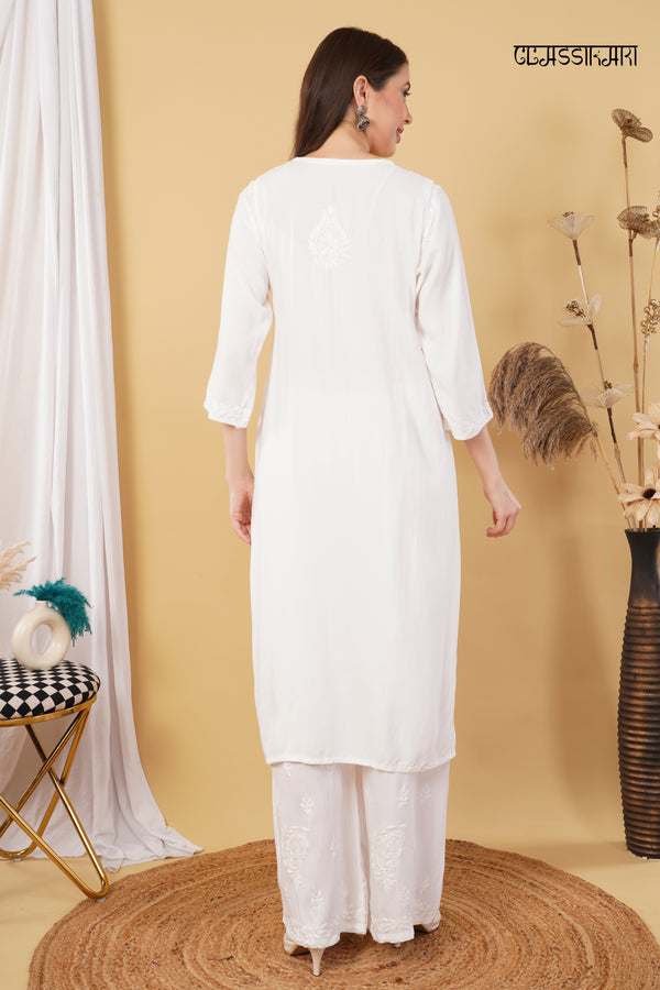 WHITE NOOR CHIKANKARI KURTI