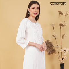 WHITE NOOR CHIKANKARI KURTI